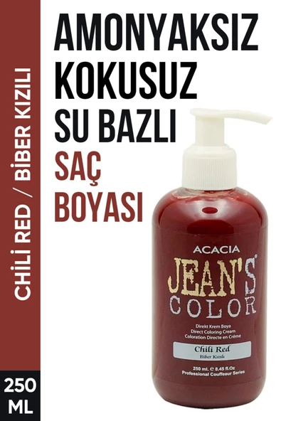 jeans color Amonyaksız Biber Kızılı Renkli Saç Boyası 250 Ml Kokusuz Su Bazlı Chili Red Hair Dye