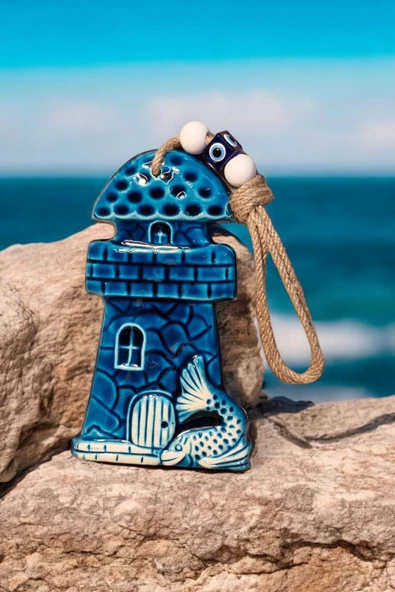 Revard Home Nazar Boncuklu Seramik Deniz Feneri Desenli Büyük Balık Dekoratifli Çok Amaçlı Süs Eşyası 11X20 CM - 3