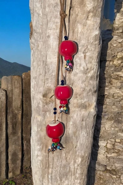 Revard Home Nazar Boncuklu Seramik Nar Desenli Püskül ve Boncuk Dekoratifli Çok Amaçlı Duvar Süs Eşyası 6X52 CM - 2