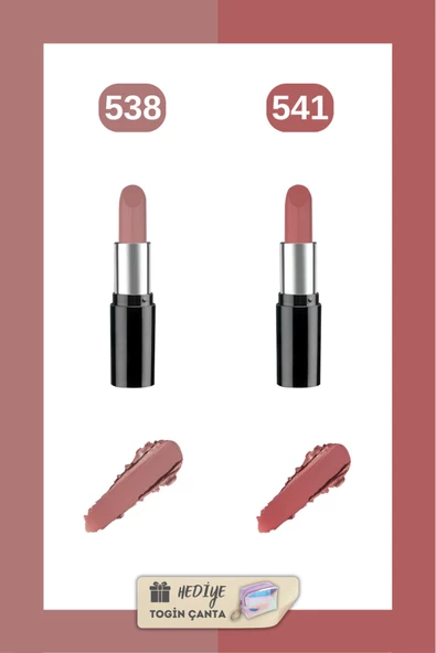 Pastel Nude Lipstick Set - Nude Ruj 538 + 541 + Togin Çanta Hediye