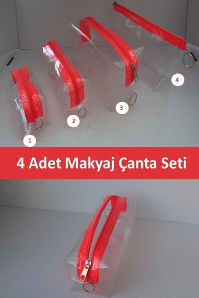 çamdertekstil Şeffaf Çanta Içi Makyaj Malzemesi Düzenleyici Çanta - 4 Adet Makyaj Çantası