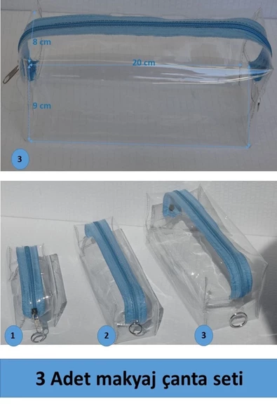 çamdertekstil Şeffaf Çanta Içi Makyaj Malzemesi Düzenleyici Çanta - 3 Adet Makyaj Çantası
