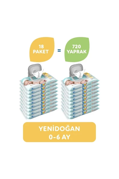 Uni Baby Yenidoğan Islak Mendil 18'li 720 Yaprak