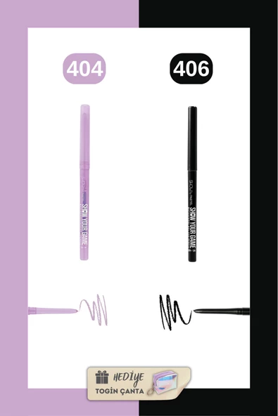 Show by Pastel Show Your Game Waterproof Gel Eye Pencil Set - Jel Göz Kalemi 404 + 406 + Togin Çanta Hediye