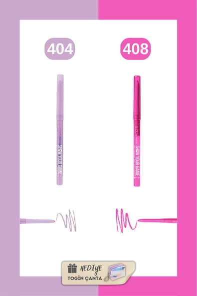 Show by Pastel Show Your Game Waterproof Gel Eye Pencil Set - Jel Göz Kalemi 404 + 408 + Togin Çanta Hediye