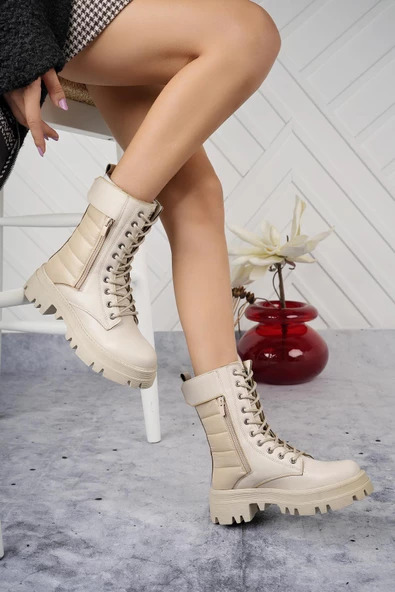 Kadın Cilt Paraşüt Detaylı Cırtlı Fermuarlı Kaymaz Taban Postal Bot - 3