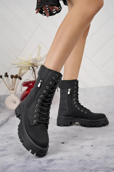 Kadın Cilt Paraşüt Detaylı Cırtlı Fermuarlı Kaymaz Taban Postal Bot - 7