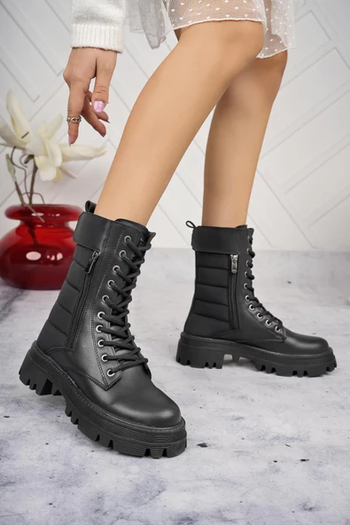 Kadın Cilt Paraşüt Detaylı Cırtlı Fermuarlı Kaymaz Taban Postal Bot - 4