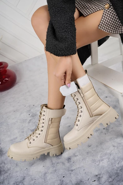 Kadın Cilt Paraşüt Detaylı Cırtlı Fermuarlı Kaymaz Taban Postal Bot - 2