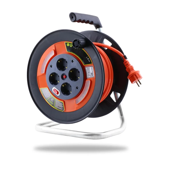 Plastik Makaralı Seyyar CCA Kablo 4 Prizli Monofaze Uzatma Kablosu 3x2.5 mm TTR Kablo 30 Metre - Resim 6