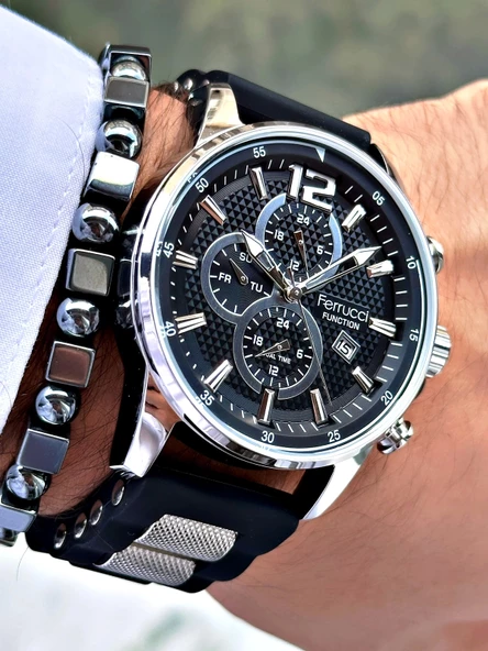 Ferrucci Function FCF.11550FS.03 Silikon Kordon Erkek Kol Saati - Resim 4