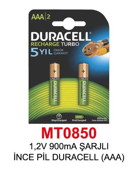 1,2V 900mA ŞARJLI İNCE PİL DURACELL (AAA)