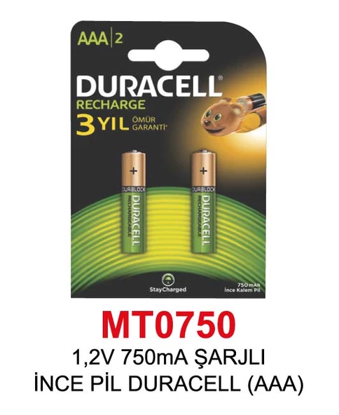 1,2V 750mA ŞARJLI İNCE PİL DURACELL (AAA)