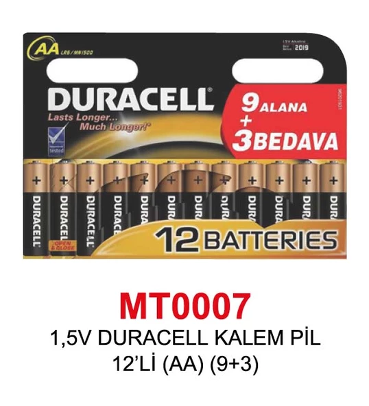 1,5V DURACELL KALEM PİL 12’Lİ (AA) (9+3)