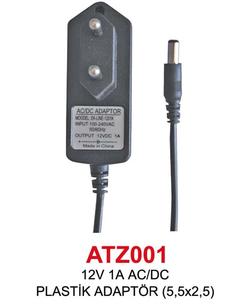 12V 1A AC/DC PLASTİK ADAPTÖR (5,5x2,5)