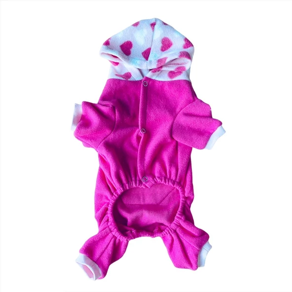Pink Hearts Polar Kapşonlu Köpek Tulumu,Kıyafeti - 4