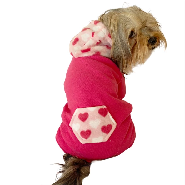 Pink Hearts Polar Kapşonlu Köpek Tulumu,Kıyafeti - 5