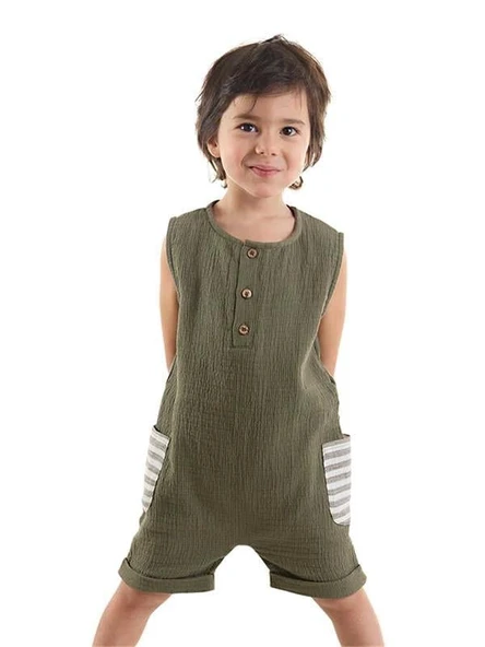 Denokids Erkek Bebek Çocuk Müslin Tulum Yeşil CFF-24Y1-063