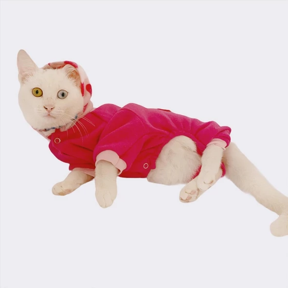 Pink Hearts Polar Kedi Tulumu Kedi Kıyafeti - 7