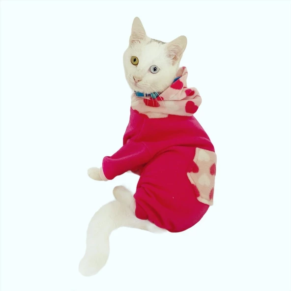Pink Hearts Polar Kedi Tulumu Kedi Kıyafeti - 4