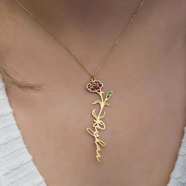 Gül Çiçeği 925 Gümüş İsimli Kolye - Resim 3