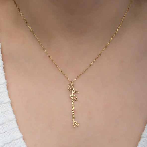 Çiçek Desenli 925 Gümüş İsimli Kolye - Resim 7