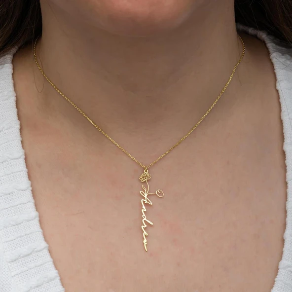 Çiçek Desenli 925 Gümüş İsimli Kolye - Resim 4