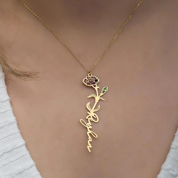 Gül Çiçeği 925 Gümüş İsimli Kolye ürün görseli 1