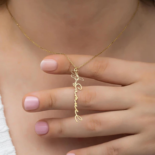 Çiçek Desenli 925 Gümüş İsimli Kolye - Resim 2