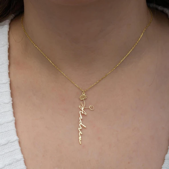 Çiçek Desenli 925 Gümüş İsimli Kolye - Resim 6