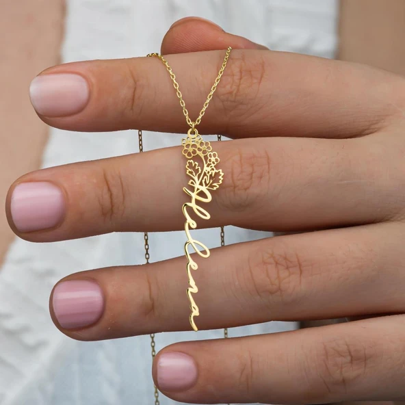 Çiçek Desenli 925 Gümüş İsimli Kolye - Resim 5