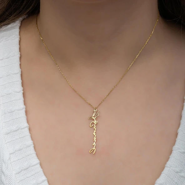 Çiçek Desenli 925 Gümüş İsimli Kolye - Resim 4