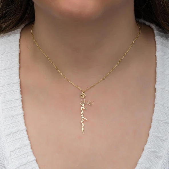 Çiçek Desenli 925 Gümüş İsimli Kolye - Resim 7