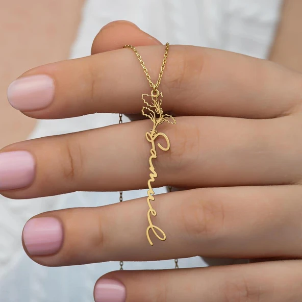 Çiçek Desenli 925 Gümüş İsimli Kolye ürün görseli 1