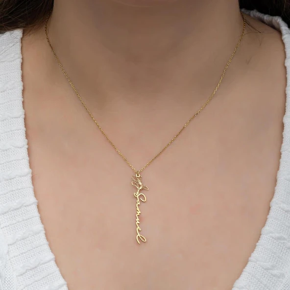 Çiçek Desenli 925 Gümüş İsimli Kolye - Resim 6