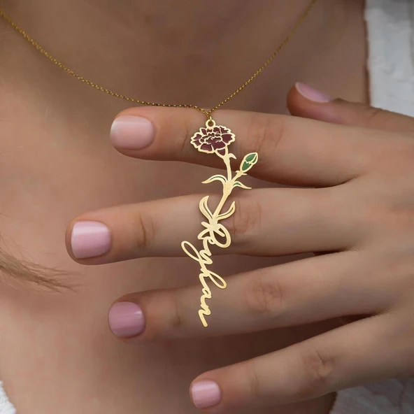 Gül Çiçeği 925 Gümüş İsimli Kolye - Resim 2