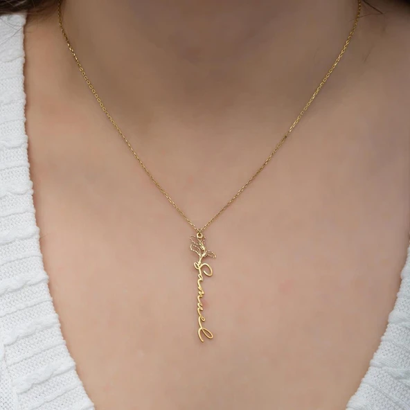 Çiçek Desenli 925 Gümüş İsimli Kolye - Resim 3