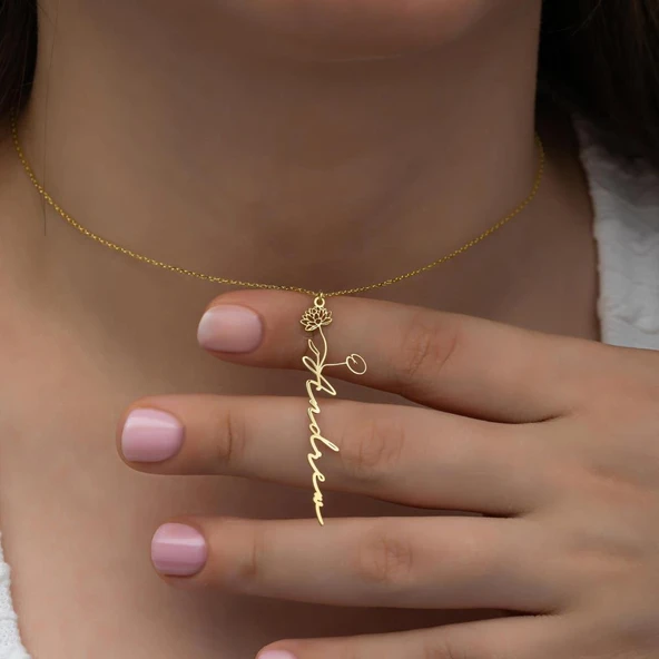 Çiçek Desenli 925 Gümüş İsimli Kolye - Resim 2