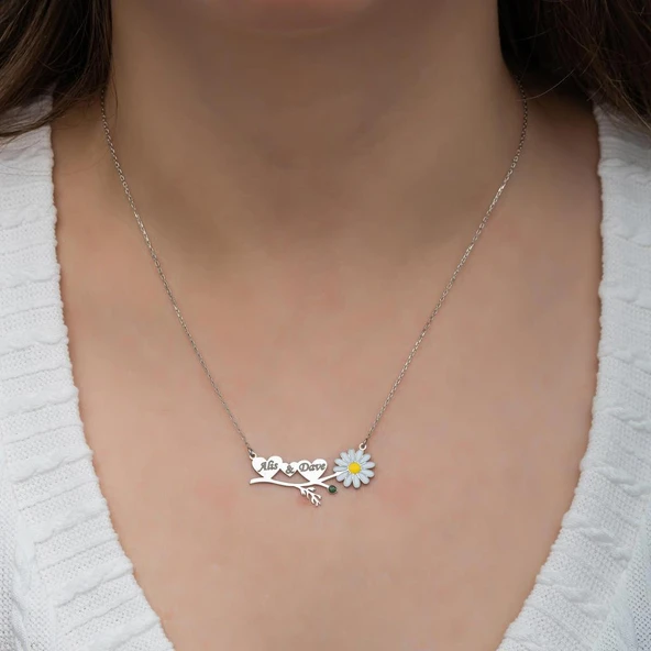 Papatya Kalpli 925 Gümüş İsimli Kolye - Resim 7