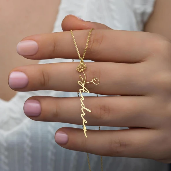 Çiçek Desenli 925 Gümüş İsimli Kolye - Resim 3