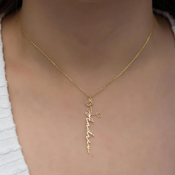 Çiçek Desenli 925 Gümüş İsimli Kolye - Resim 5