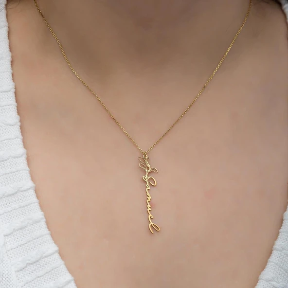 Çiçek Desenli 925 Gümüş İsimli Kolye - Resim 9