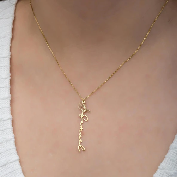 Çiçek Desenli 925 Gümüş İsimli Kolye - Resim 8