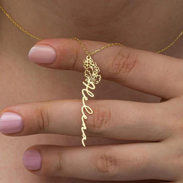 Çiçek Desenli 925 Gümüş İsimli Kolye ürün görseli 1