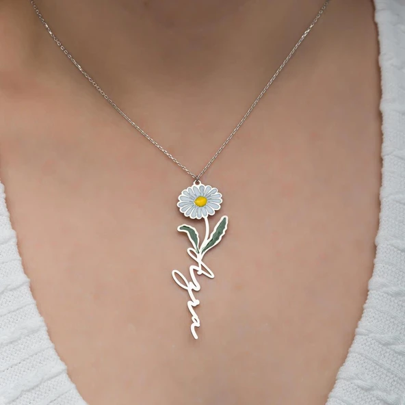 Papatya El Yazısı 925 Gümüş İsimli Kolye - Resim 4