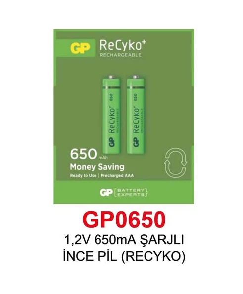 1,2V 650mA ŞARJLI İNCE PİL (RECYKO)