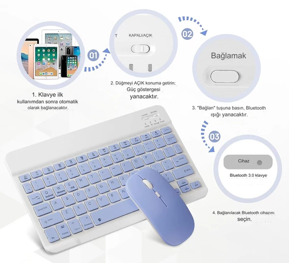 Klavye Mouse Seti Mini Q Kablosuz  Klavye Mouse Set  2.4G Wirelless Multimedya Ultra İnce Sessiz - 4