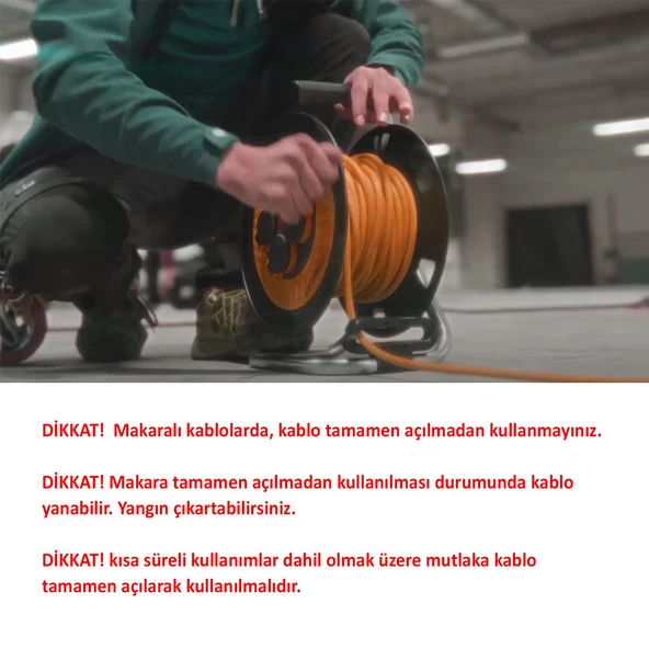 Küçük Plastik Makaralı Seyyar CCA Kablo 4 Priz Monofaze Uzatma Kablosu 3x2.5 mm TTR Kablo 20 Metre - 5