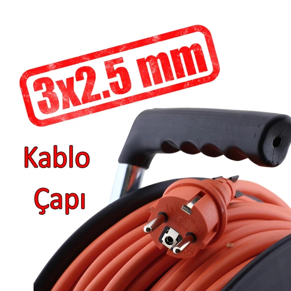 Küçük Plastik Makaralı Seyyar CCA Kablo 4 Priz Monofaze Uzatma Kablosu 3x2.5 mm TTR Kablo 20 Metre - 4