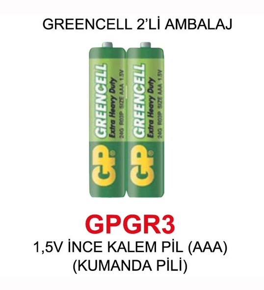 1,5V İNCE KALEM PİL (AAA) (KUMANDA PİLİ) - GREENCELL 2’Lİ AMBALAJ